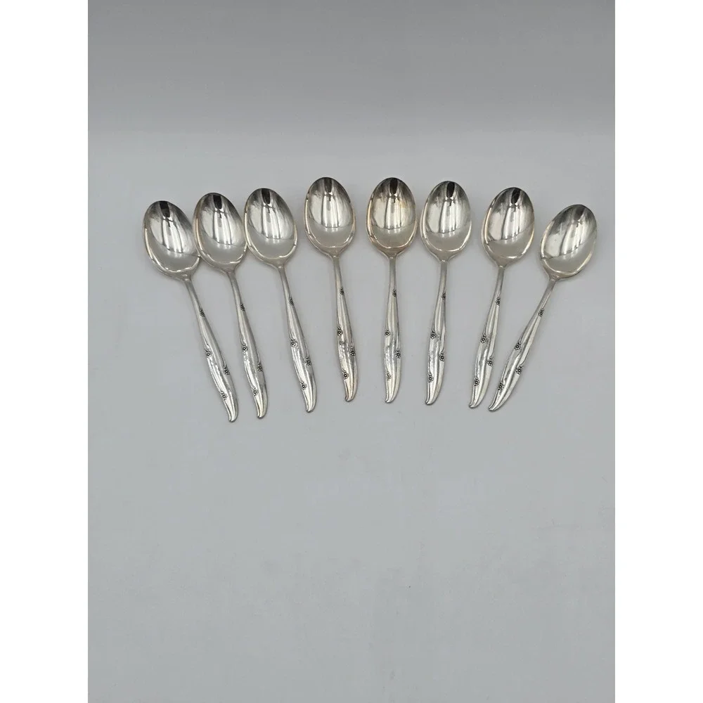 Oneida Community Silver Flower Silverplate Spoons Tablespoons Vintage Set Of 8